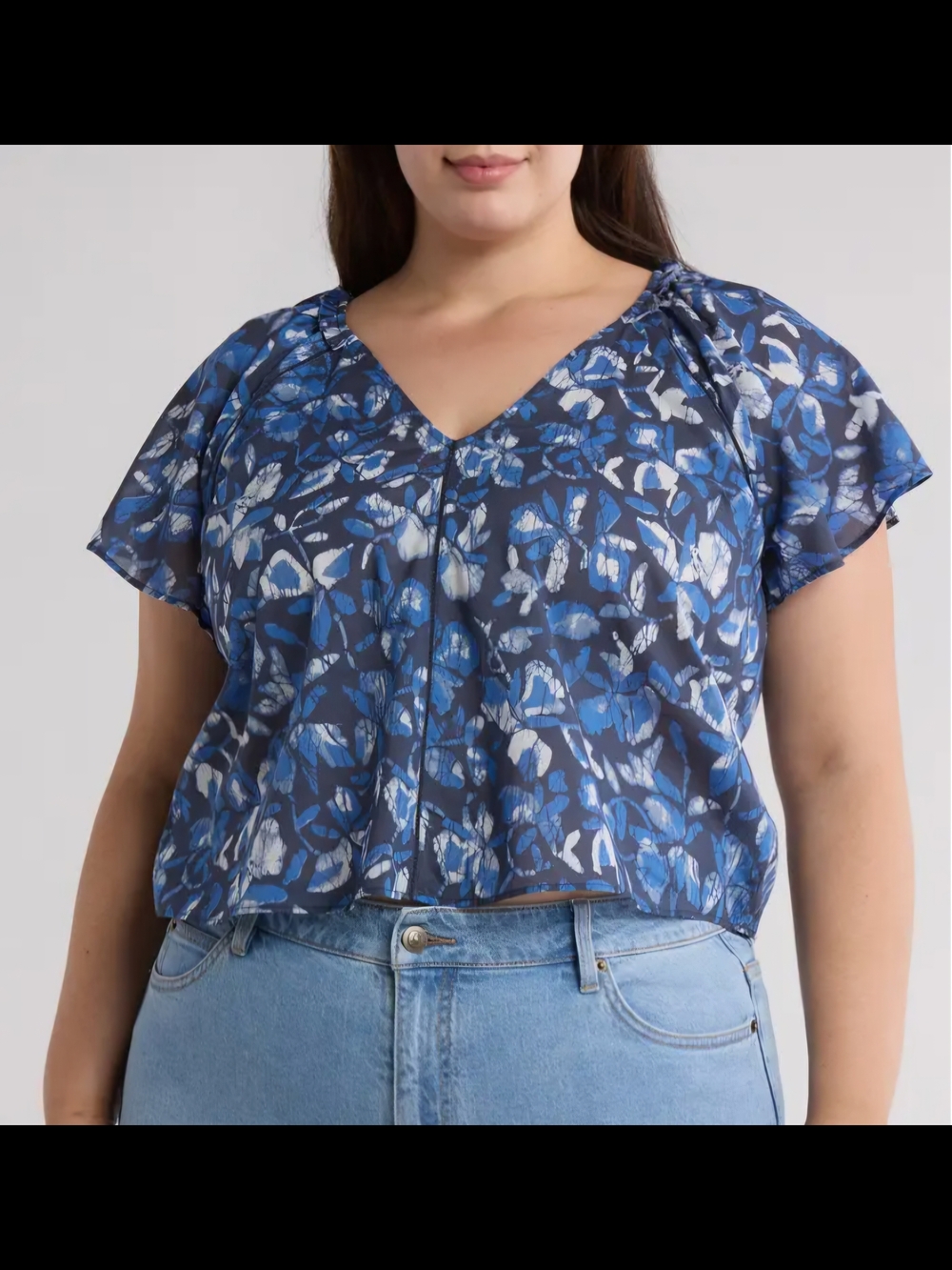 NWT Joie Floral Blue Blouse Plus Size 3X Business Casual Feminine Summer Work